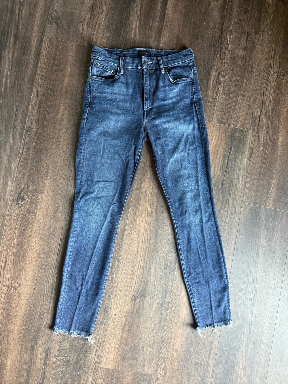 MOTHER Indigo High-Rise Raw-Hem Skinny Jeans